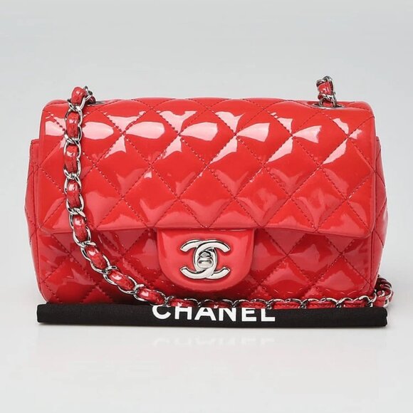 Chanel Red Quilted Patent Leather Classic Rectangular Mini Flap Bag - Picture 8 of 10